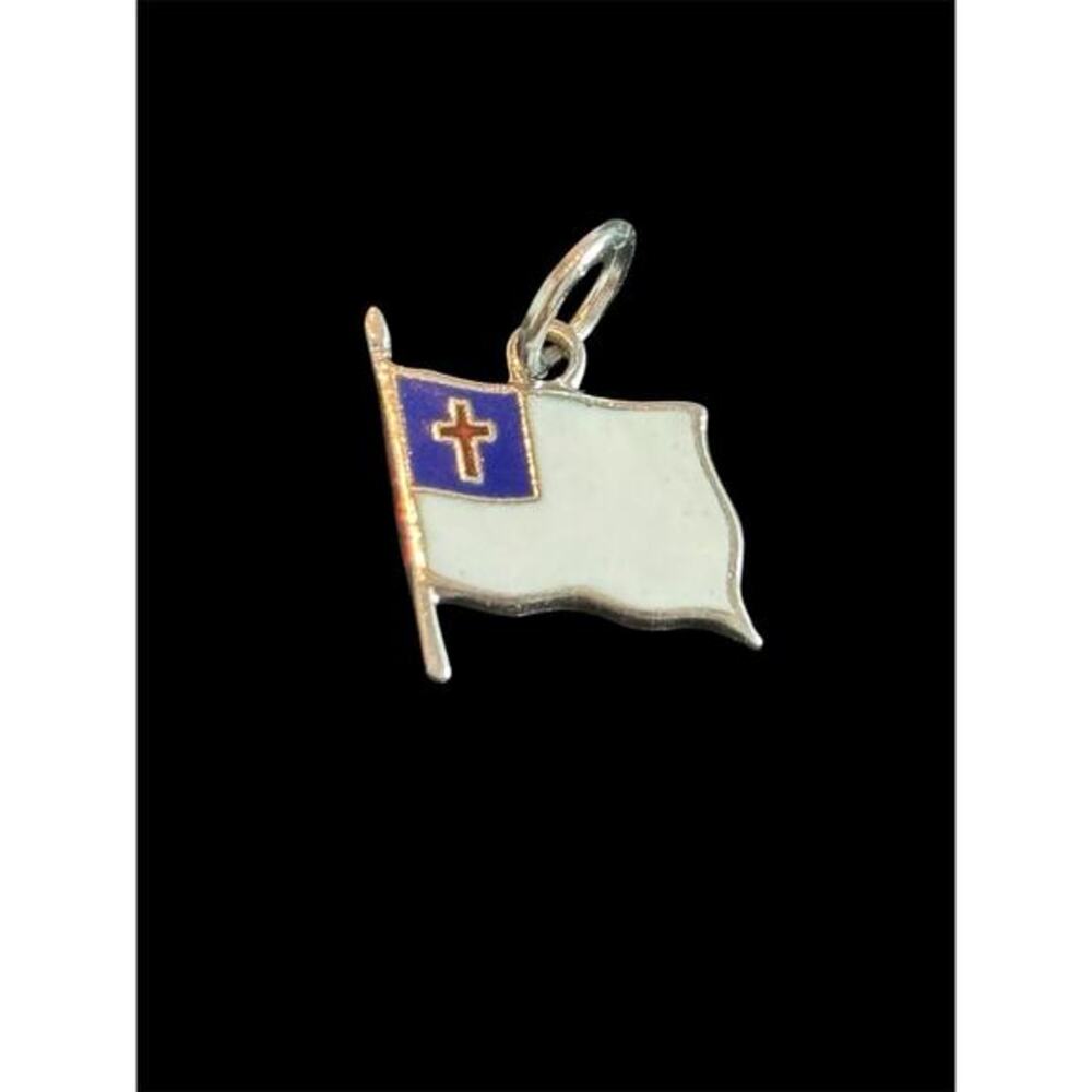 Vintage Sterling Silver Enamel Christian Flag Charm Confirmation First Communion